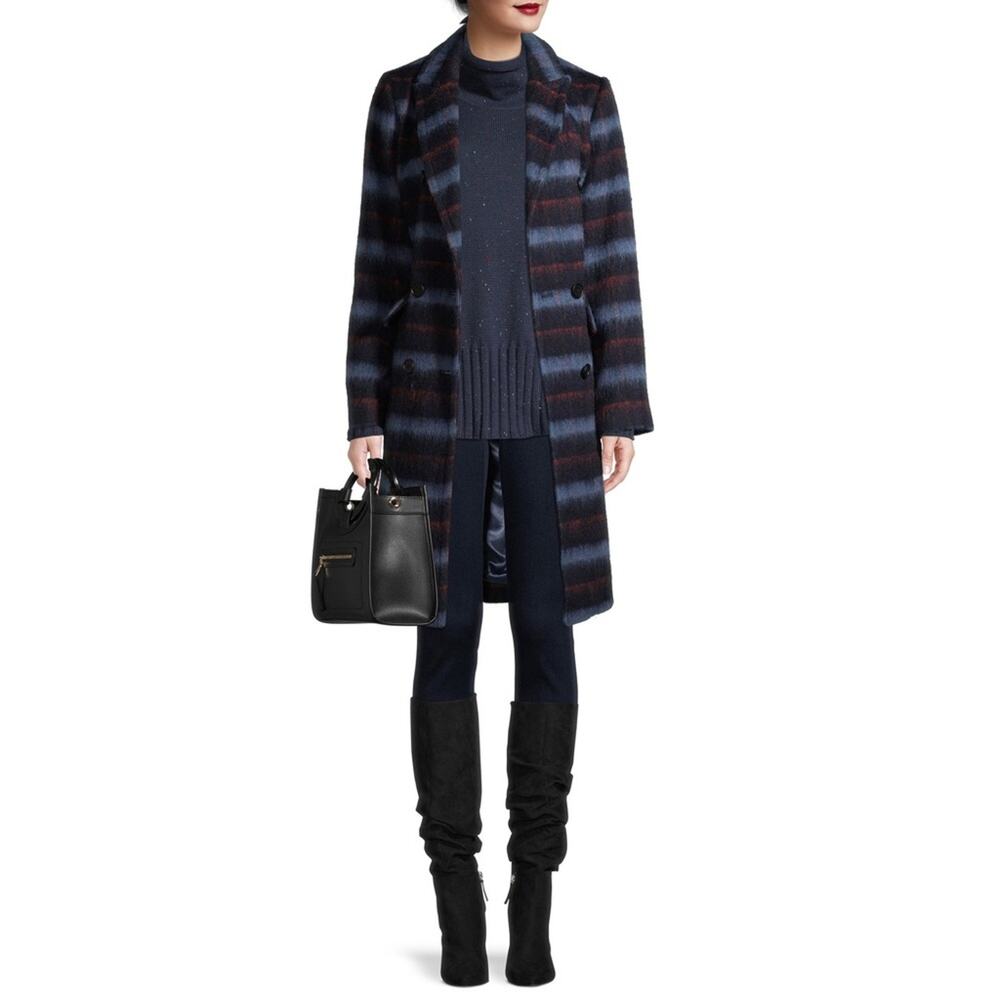 BCBGeneration Plaid Stripe Double Breasted Wool Coat